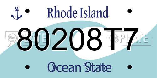 80208T7 Rhode Island License Plate