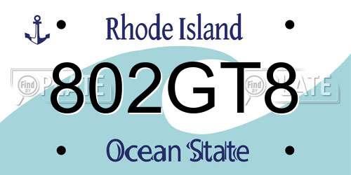 802GT8 Rhode Island License Plate