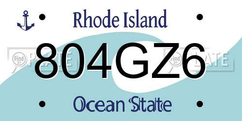 804GZ6 Rhode Island License Plate
