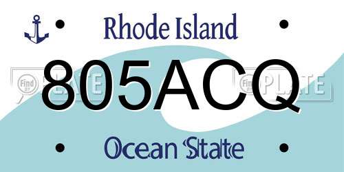 805ACQ Rhode Island License Plate
