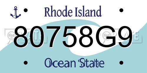 80758G9 Rhode Island License Plate