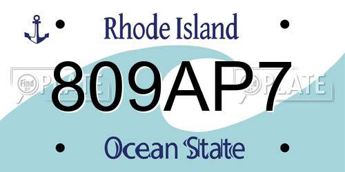 809AP7 Rhode Island License Plate