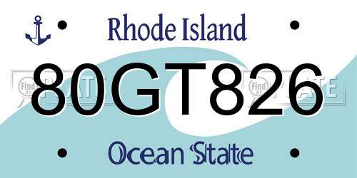 80GT826 Rhode Island License Plate
