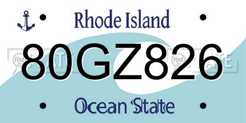 80GZ826 Rhode Island License Plate