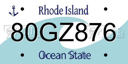 80GZ876 Rhode Island License Plate