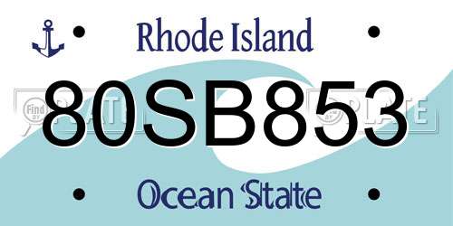 80SB853 Rhode Island License Plate