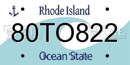 80TO822 Rhode Island License Plate