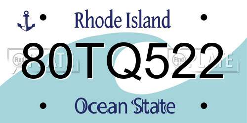 80TQ522 Rhode Island License Plate