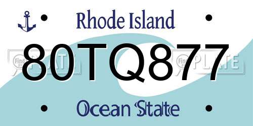 80TQ877 Rhode Island License Plate