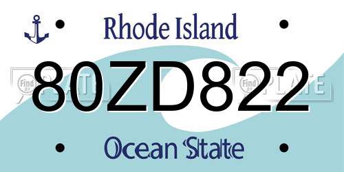 80ZD822 Rhode Island License Plate