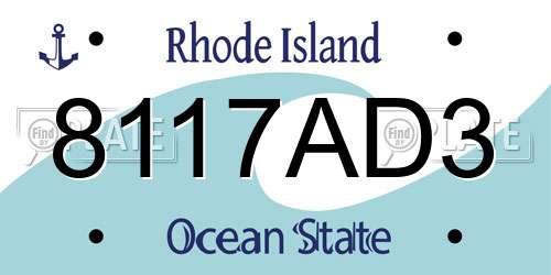 8117AD3 Rhode Island License Plate