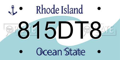 815DT8 Rhode Island License Plate