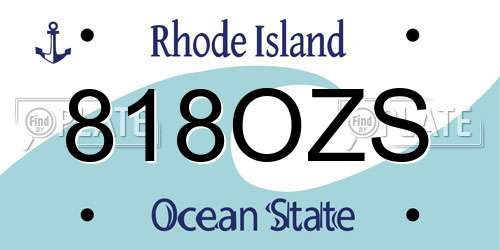 818OZS Rhode Island License Plate