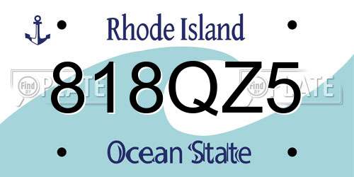 818QZ5 Rhode Island License Plate