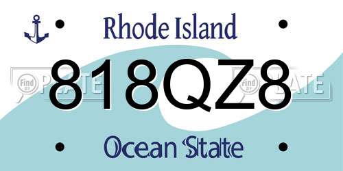 818QZ8 Rhode Island License Plate