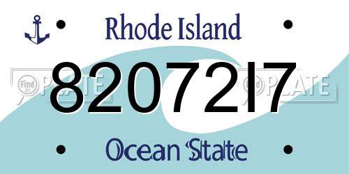 82072I7 Rhode Island License Plate