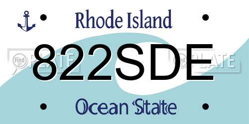 822SDE Rhode Island License Plate