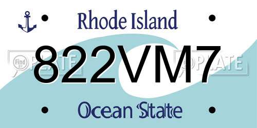 822VM7 Rhode Island License Plate