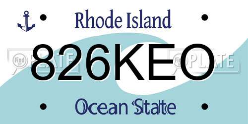 826KEO Rhode Island License Plate