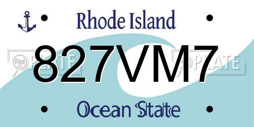 827VM7 Rhode Island License Plate