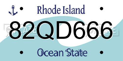 82QD666 Rhode Island License Plate