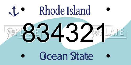 834321 Rhode Island License Plate