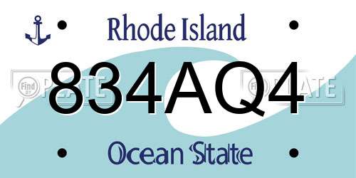 834AQ4 Rhode Island License Plate