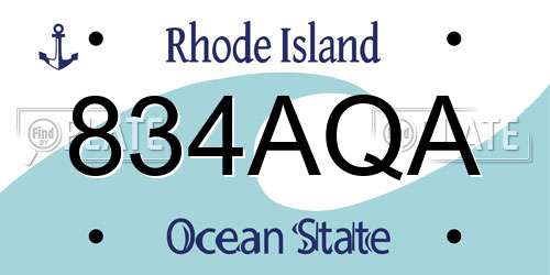 834AQA Rhode Island License Plate