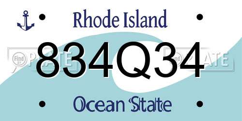 834Q34 Rhode Island License Plate