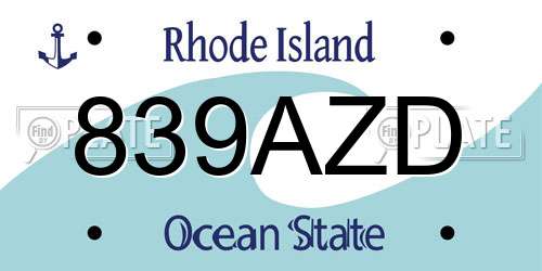 839AZD Rhode Island License Plate