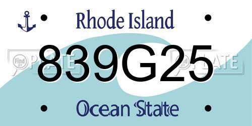 839G25 Rhode Island License Plate