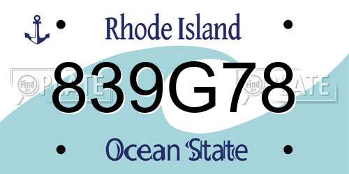 839G78 Rhode Island License Plate