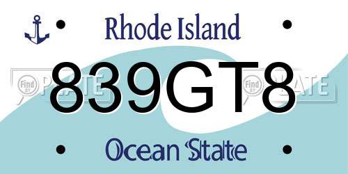 839GT8 Rhode Island License Plate