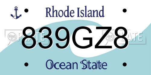 839GZ8 Rhode Island License Plate