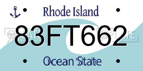 83FT662 Rhode Island License Plate