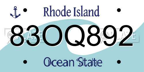 83OQ892 Rhode Island License Plate