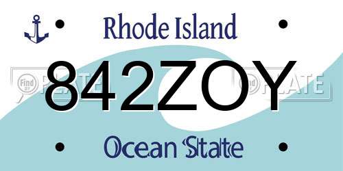 842ZOY Rhode Island License Plate