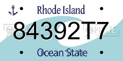 84392T7 Rhode Island License Plate