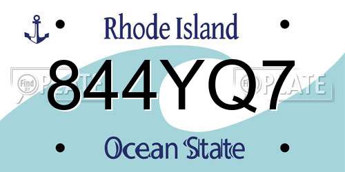 844YQ7 Rhode Island License Plate