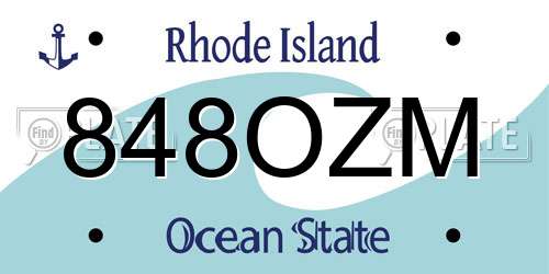 848OZM Rhode Island License Plate