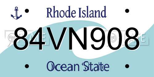84VN908 Rhode Island License Plate