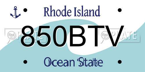 850BTV Rhode Island License Plate