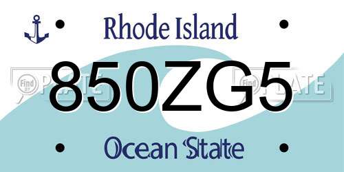 850ZG5 Rhode Island License Plate