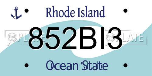 852BI3 Rhode Island License Plate