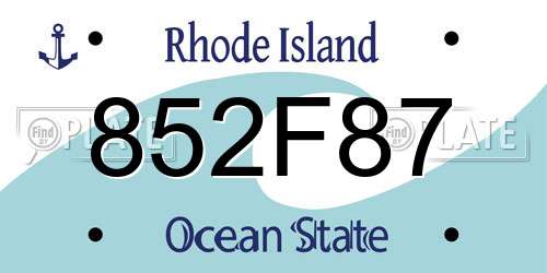 852F87 Rhode Island License Plate