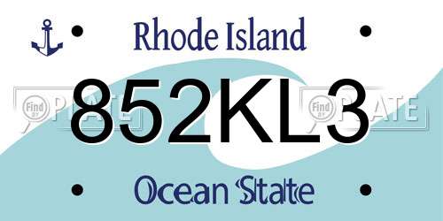 852KL3 Rhode Island License Plate