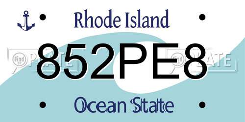 852PE8 Rhode Island License Plate