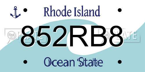 852RB8 Rhode Island License Plate