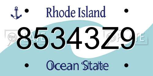 85343Z9 Rhode Island License Plate