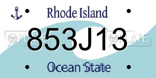 853J13 Rhode Island License Plate